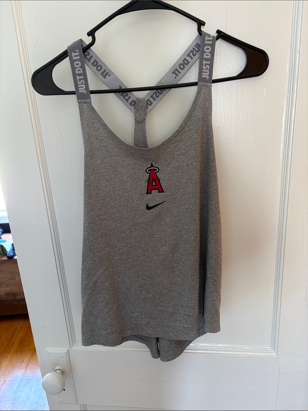 Nike Gray Los Angeles Angels Athletic Tank with Red Logo and Black Swoosh